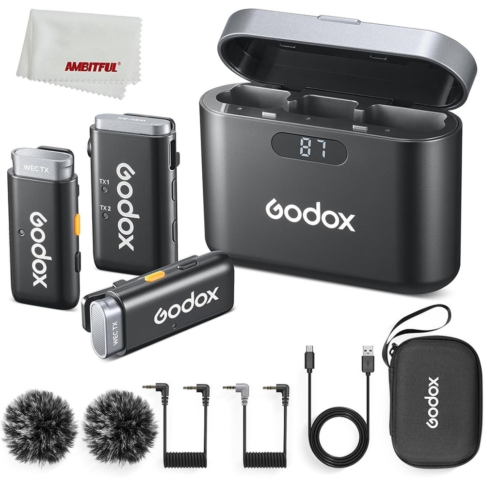 GODOX 2.4GHz Wireless Microphone System Kit2‎ w/ Noise Cancel & 200m Range